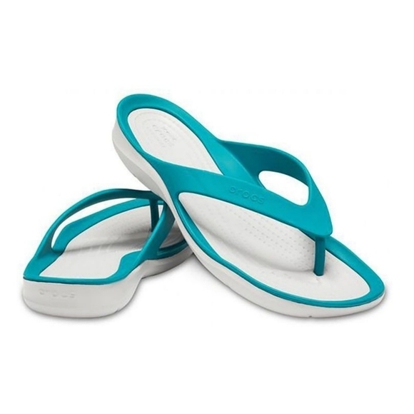 CROCS Swiftwater Teal Blue Thong Flip Flop Sandals - Picture 1 of 10